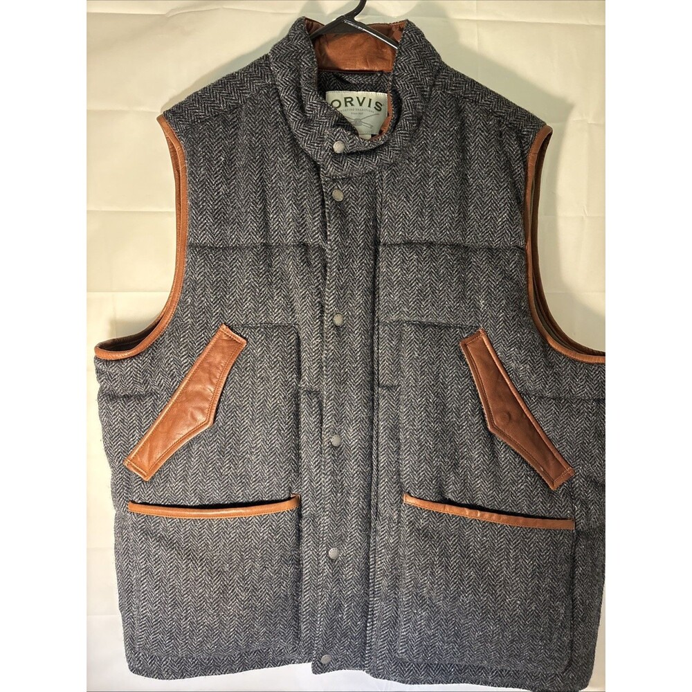 Orvis Tweed Herringbone Puffed Wool Vest Size XL Men's Fishing / Shooting Vest